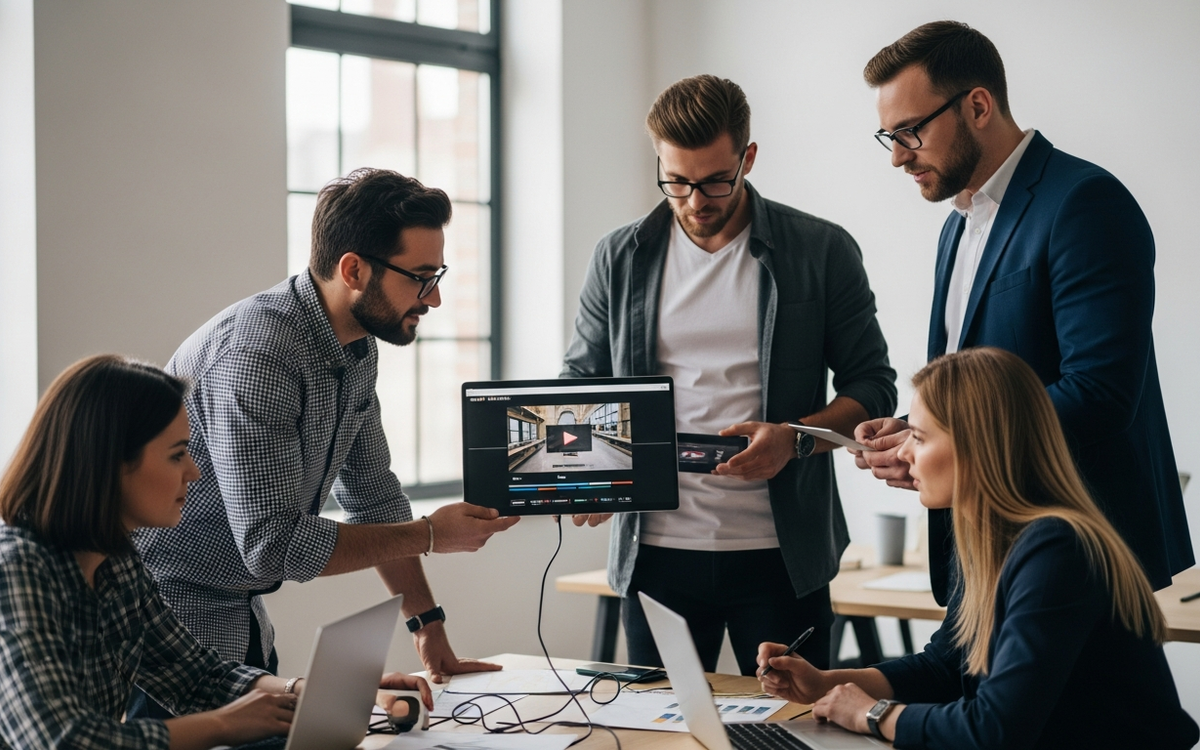 B2B-Team arbeitet an Video-Projekt