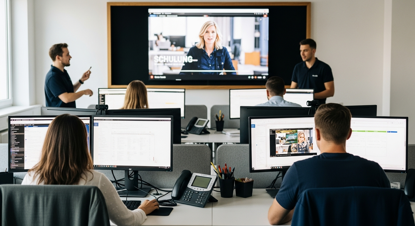 Mitarbeiter arbeiten effizient mit Video-gestützter Marketing-Automatisierung.