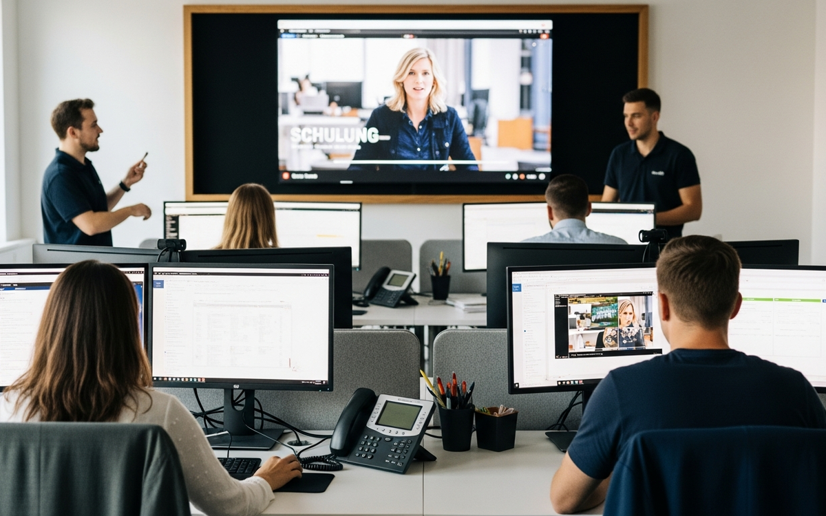 Mitarbeiter arbeiten effizient mit Video-gestützter Marketing-Automatisierung.