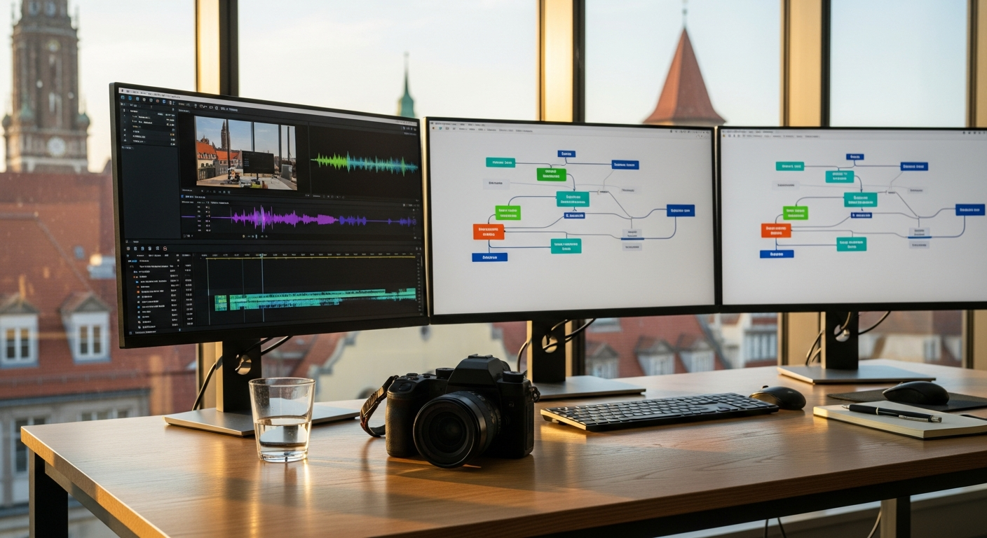 Professionelles B2B Foto- und Video-Equipment in einem modernen Leipziger Büro im Sommer 2026