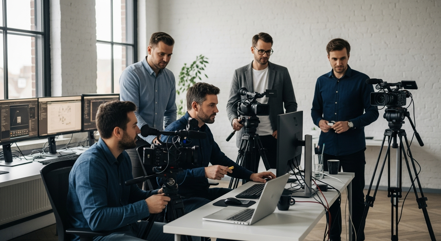 B2B-Team arbeitet an Videoprojekt