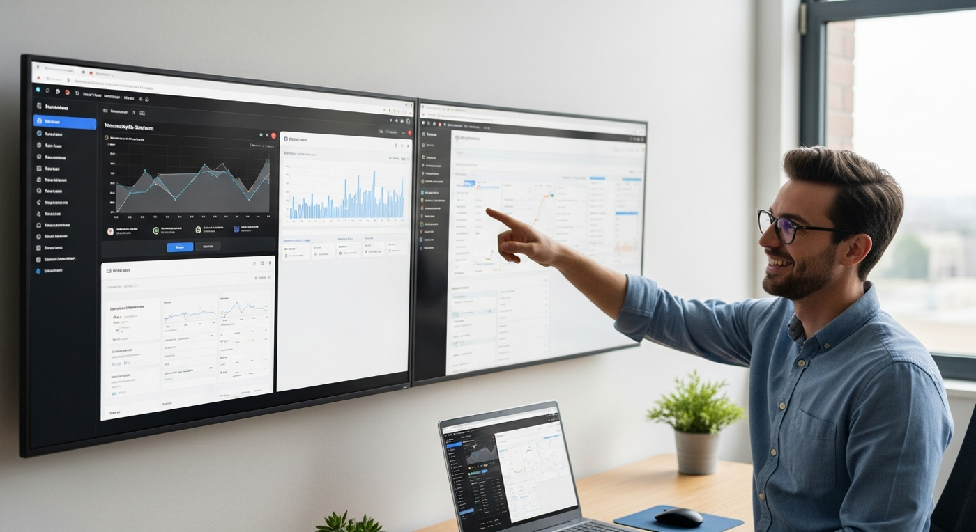 Büro mit Marketing-Automatisierungs-Dashboards