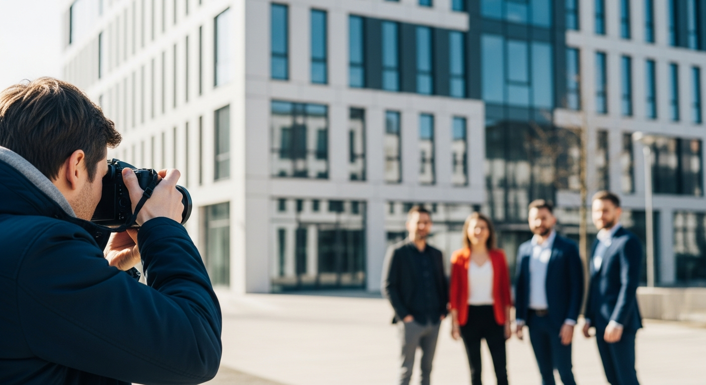 Professioneller Fotograf fotografiert B2B-Team im Fruehling in Leipzig.