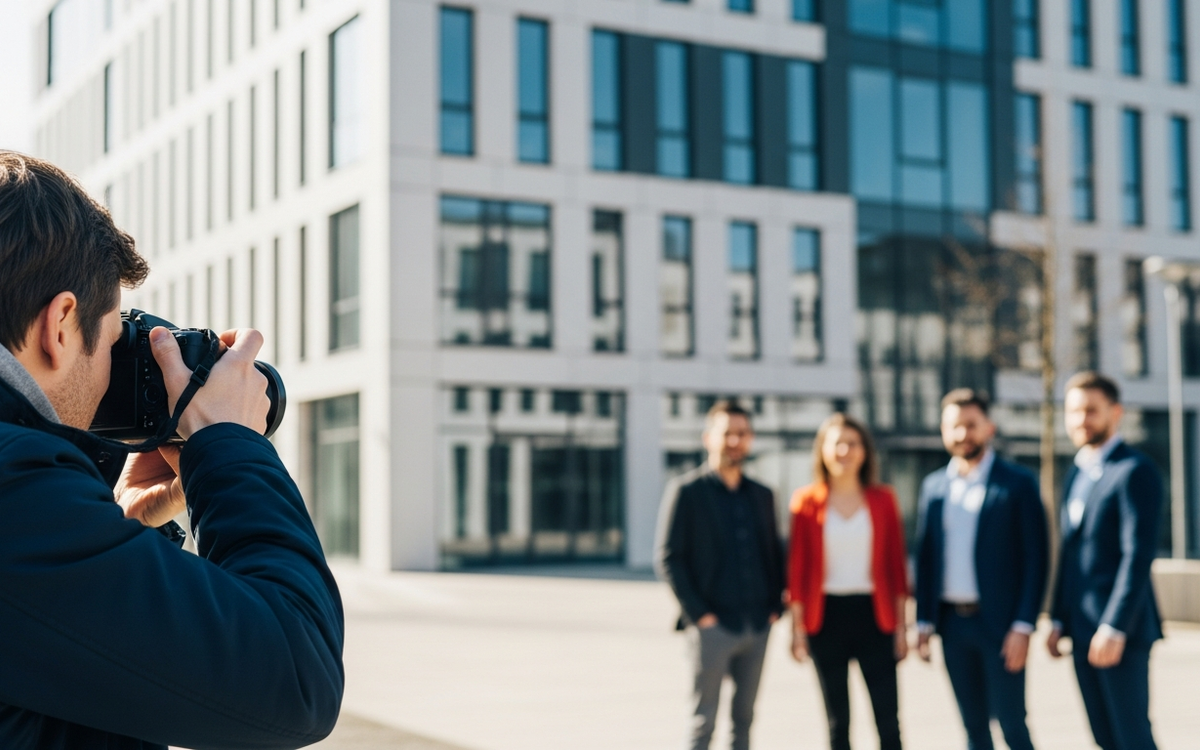 Professioneller Fotograf fotografiert B2B-Team im Fruehling in Leipzig.