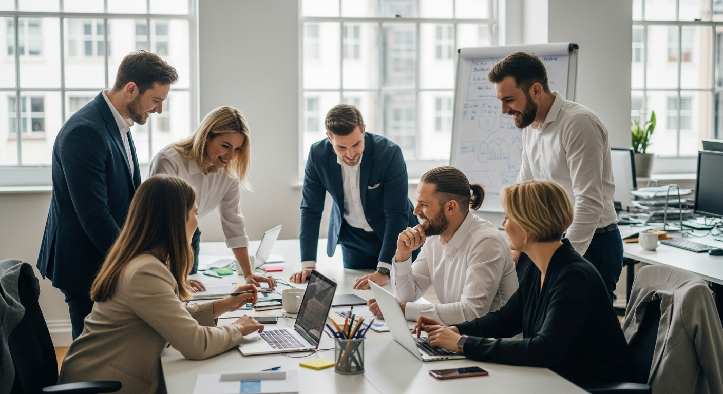 Team arbeitet in modernem Büro