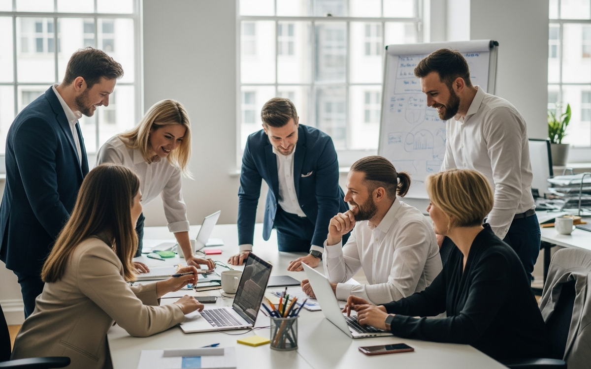 Team arbeitet in modernem Büro