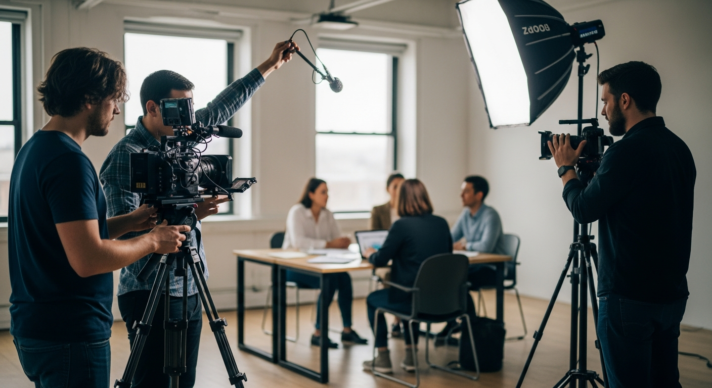 Kamerateam dreht B-Roll für B2B-Erklärvideo