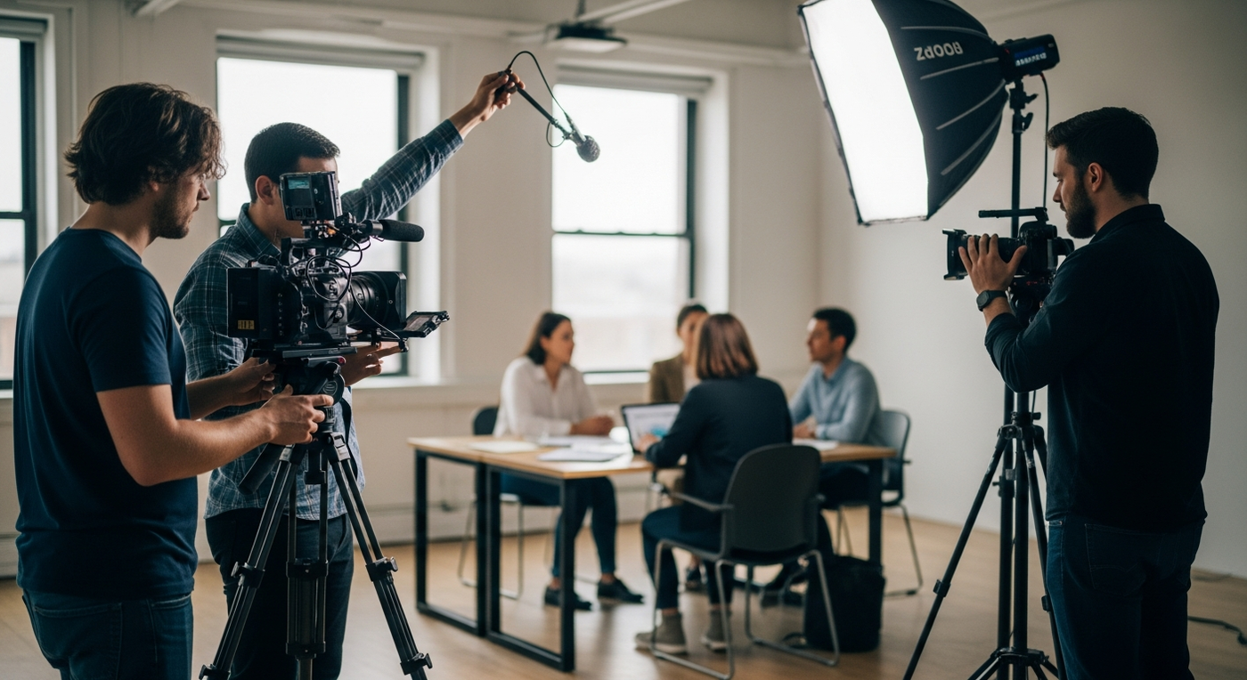 Kamerateam dreht B-Roll für B2B-Erklärvideo