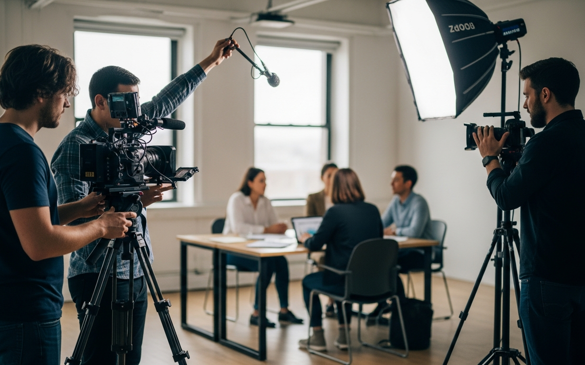 Kamerateam dreht B-Roll für B2B-Erklärvideo