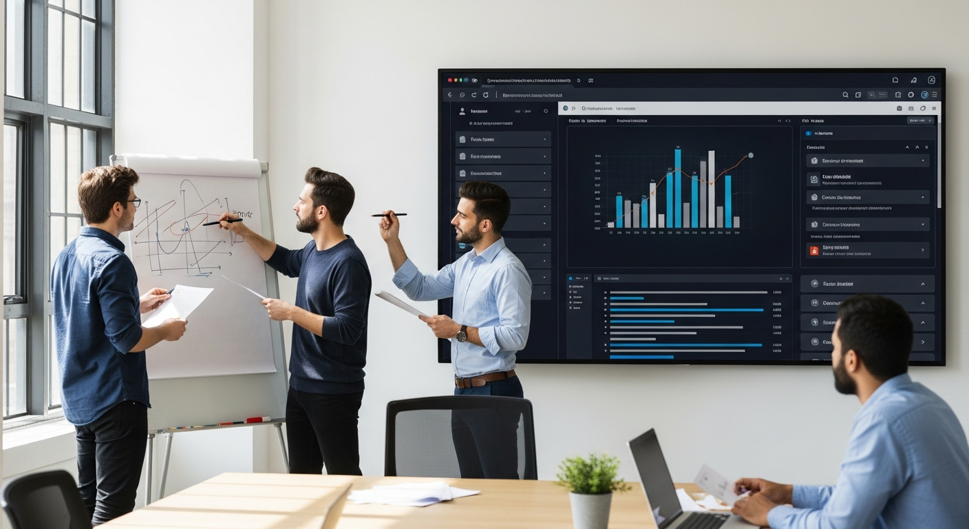 Kreatives B2B Büro mit Automatisierung im Hintergrund