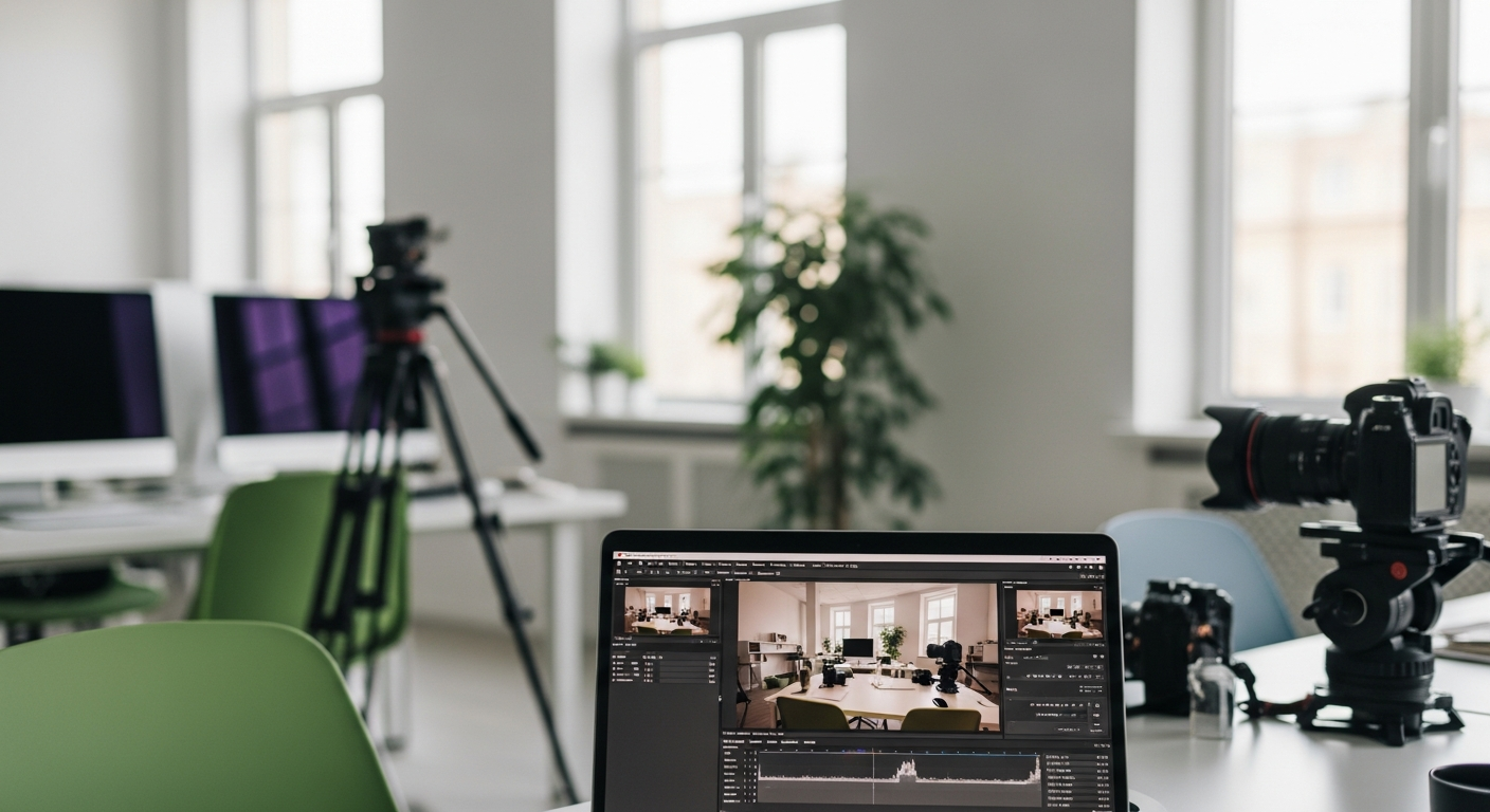 B2B Büro mit Foto- und Videoausrüstung im Frühling