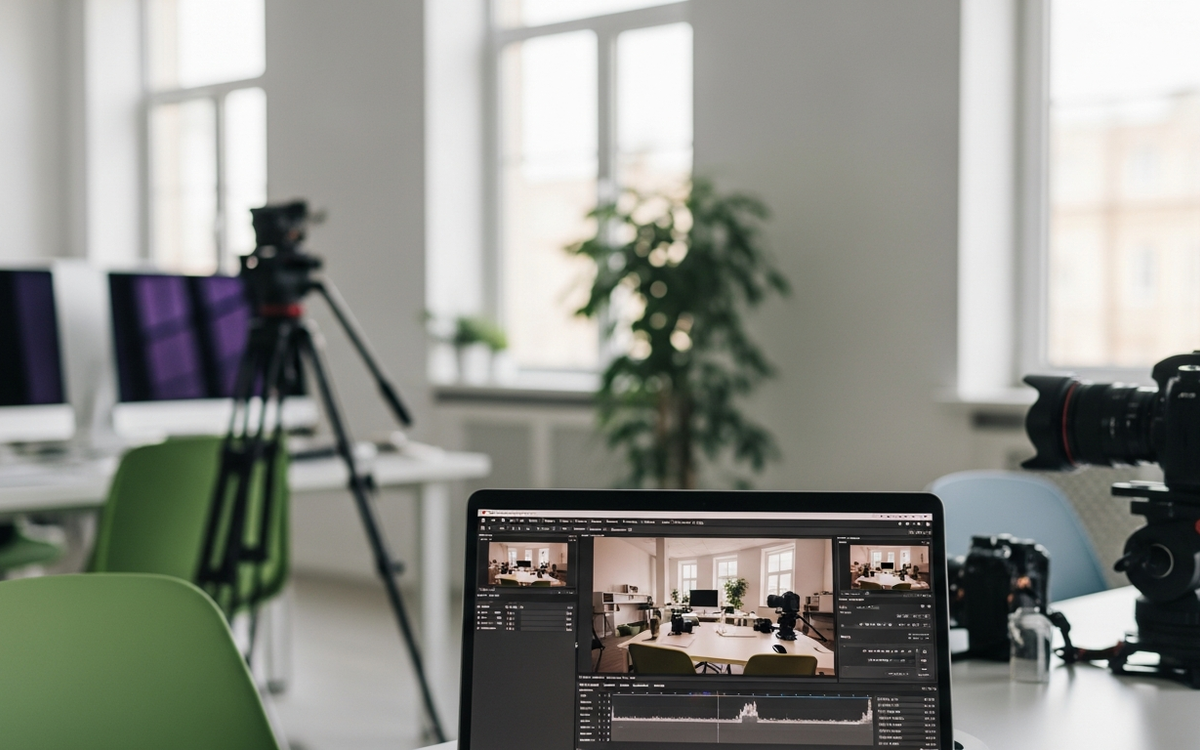 B2B Büro mit Foto- und Videoausrüstung im Frühling