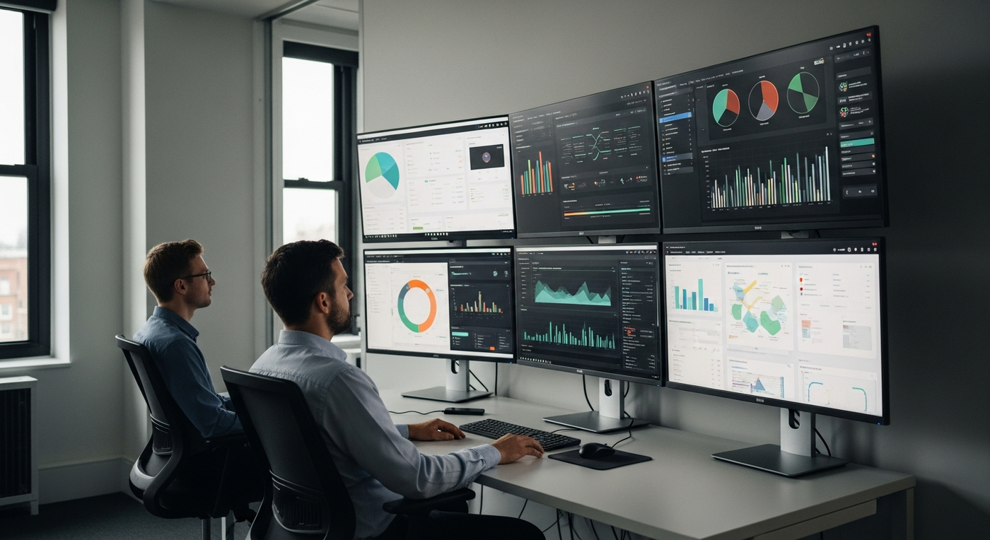 Büro mit Automatisierungs-Dashboards