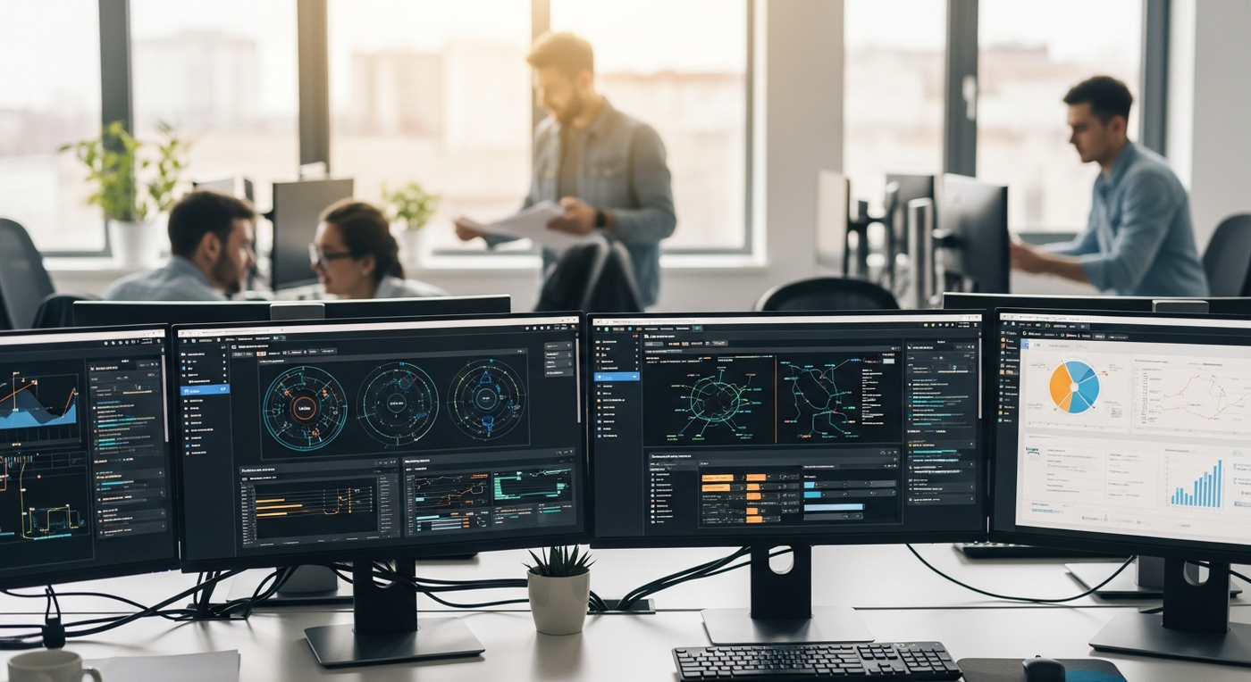 Büro mit Automatisierungs-Dashboards