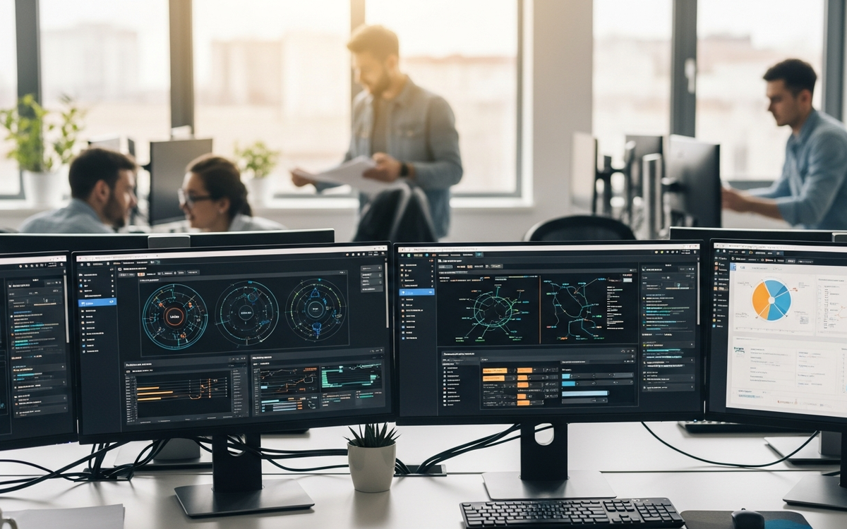 Büro mit Automatisierungs-Dashboards