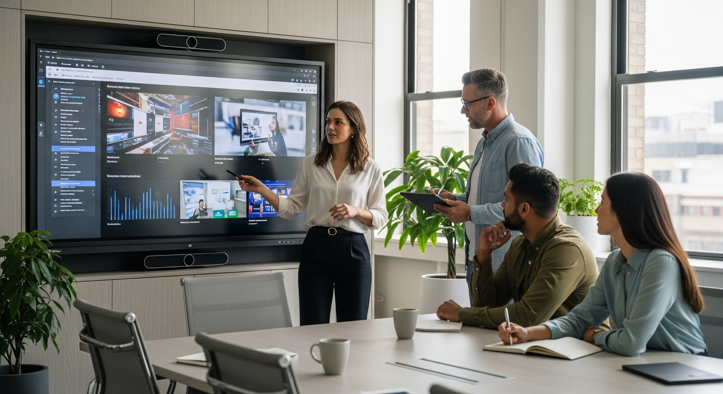 B2B-Team arbeitet mit visuellen Medien an Marketing-Automatisierung