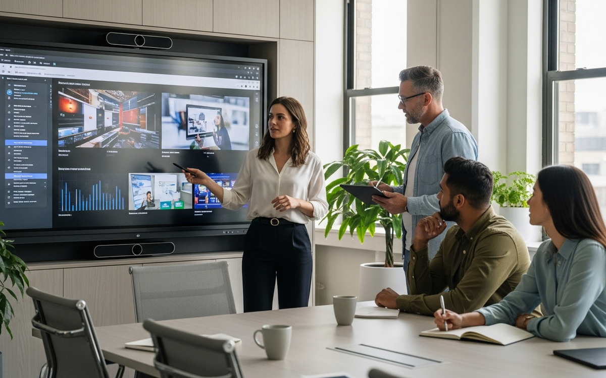 B2B-Team arbeitet mit visuellen Medien an Marketing-Automatisierung