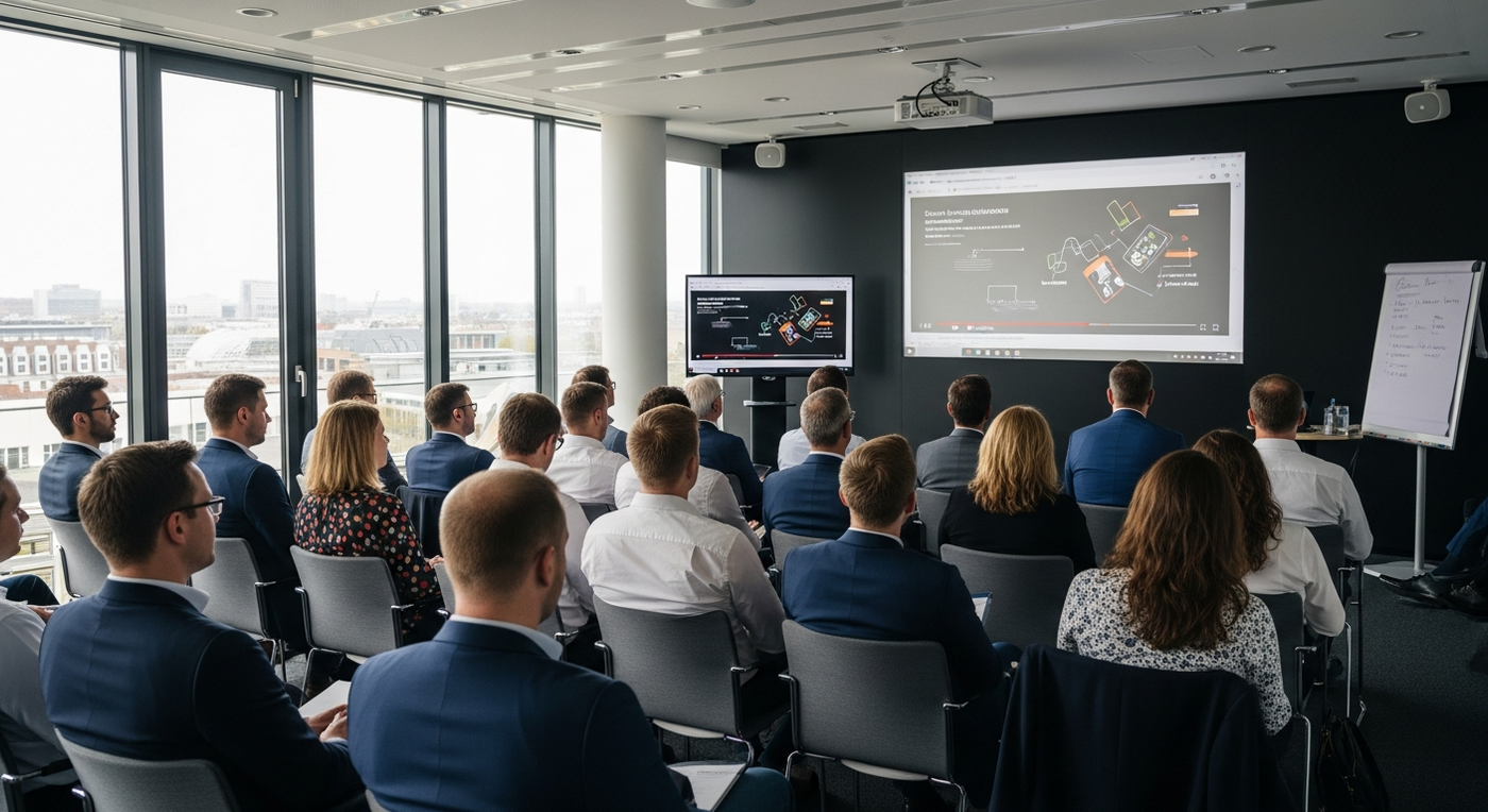 B2B-Konferenzraum in Leipzig mit Produktvideo-Präsentation