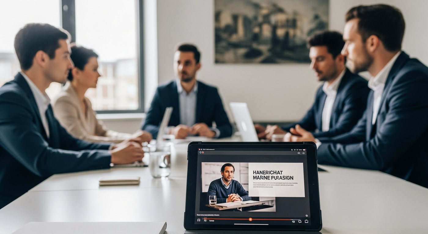 Meeting mit Tablet-Präsentation