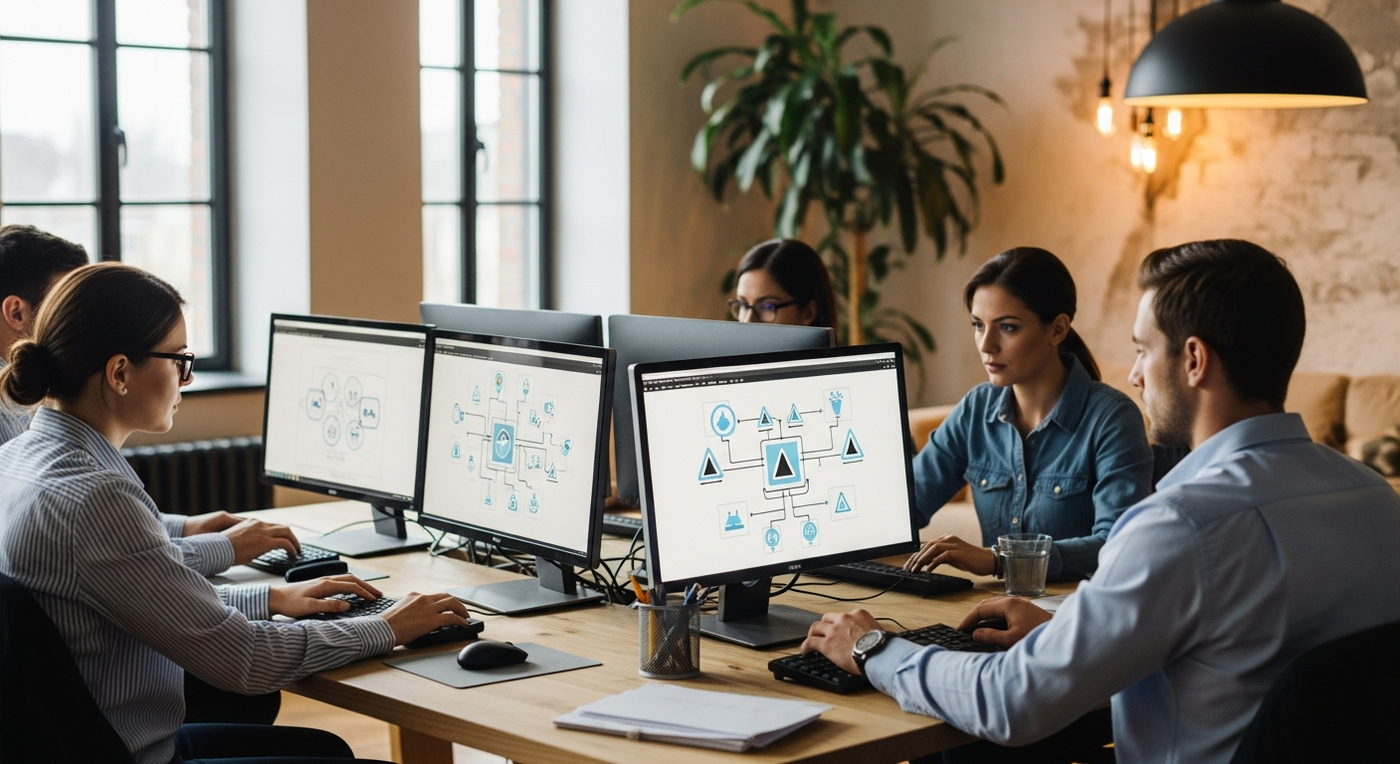 Team arbeitet an Automatisierungslösungen im Büro