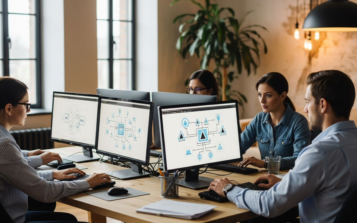 Team arbeitet an Automatisierungslösungen im Büro