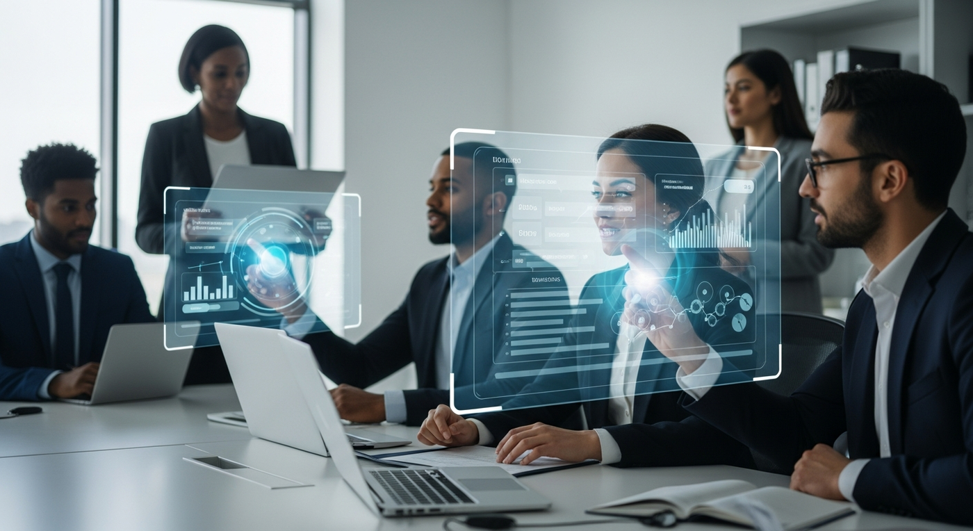 Futuristisches Büro mit automatisierten Arbeitsabläufen