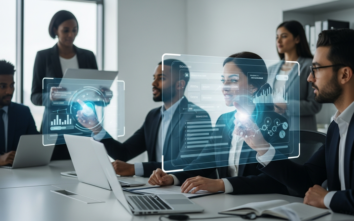 Futuristisches Büro mit automatisierten Arbeitsabläufen