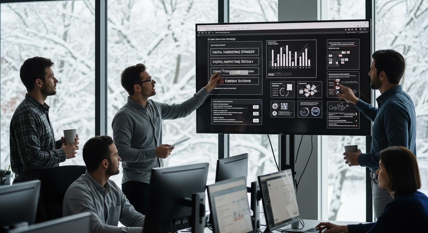 Team arbeitet an Marketing-Automatisierung im Winter