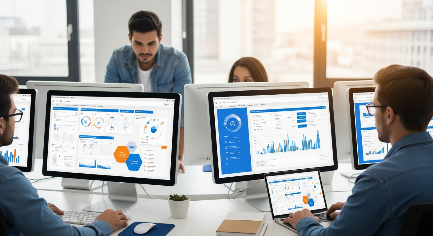 Team arbeitet an Marketing-Automatisierung im Fruehling
