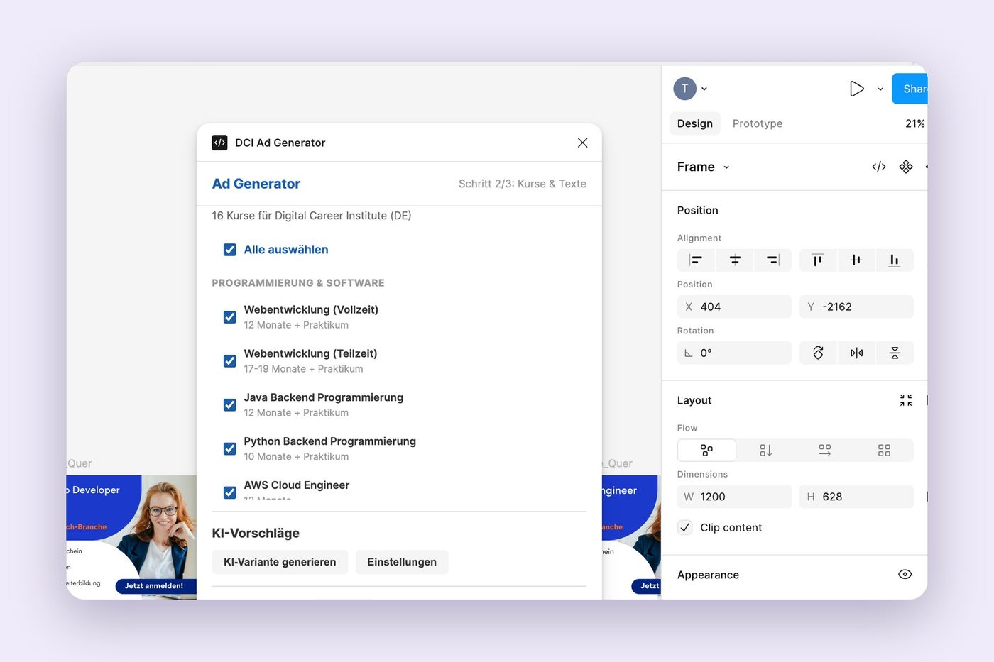 DCI Ad Generator – Kampagnenvarianten direkt in Figma