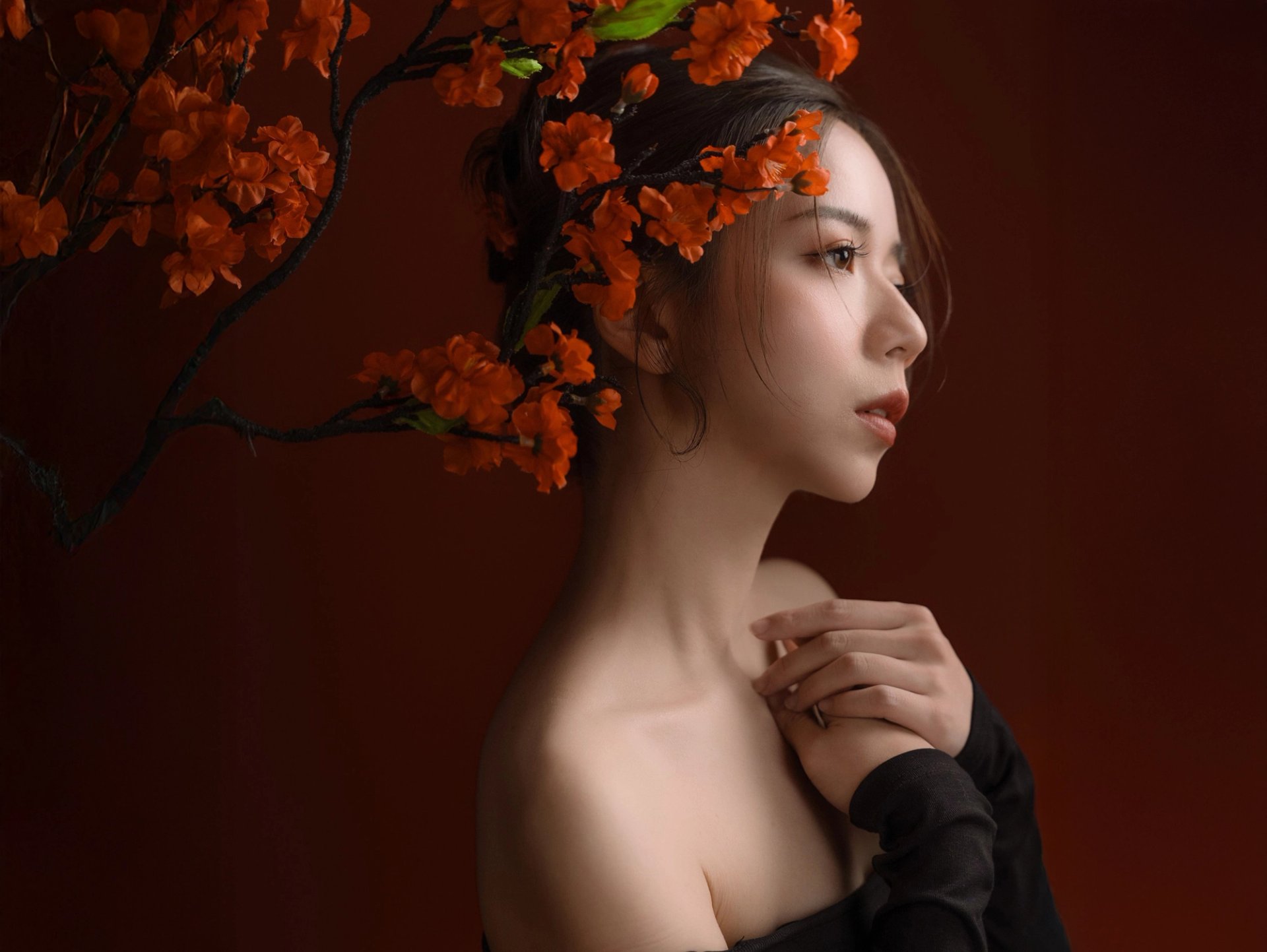 奧莫韓式照相館－橘紅花藝古典人像側顏寫真