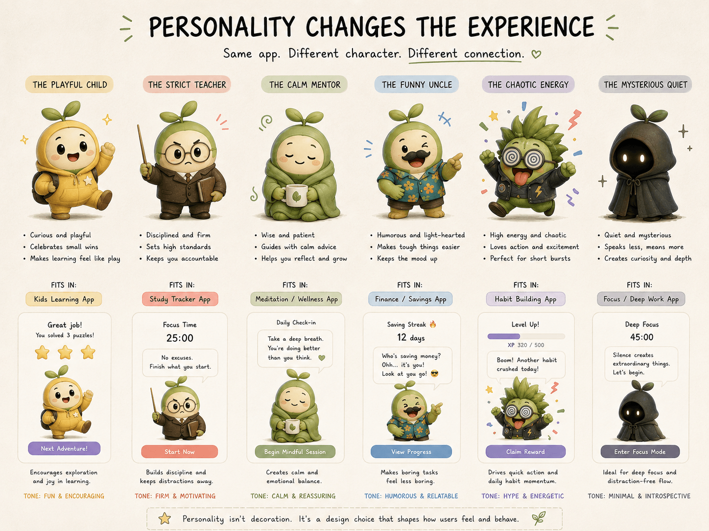 Different character personalities can create very different product experiences