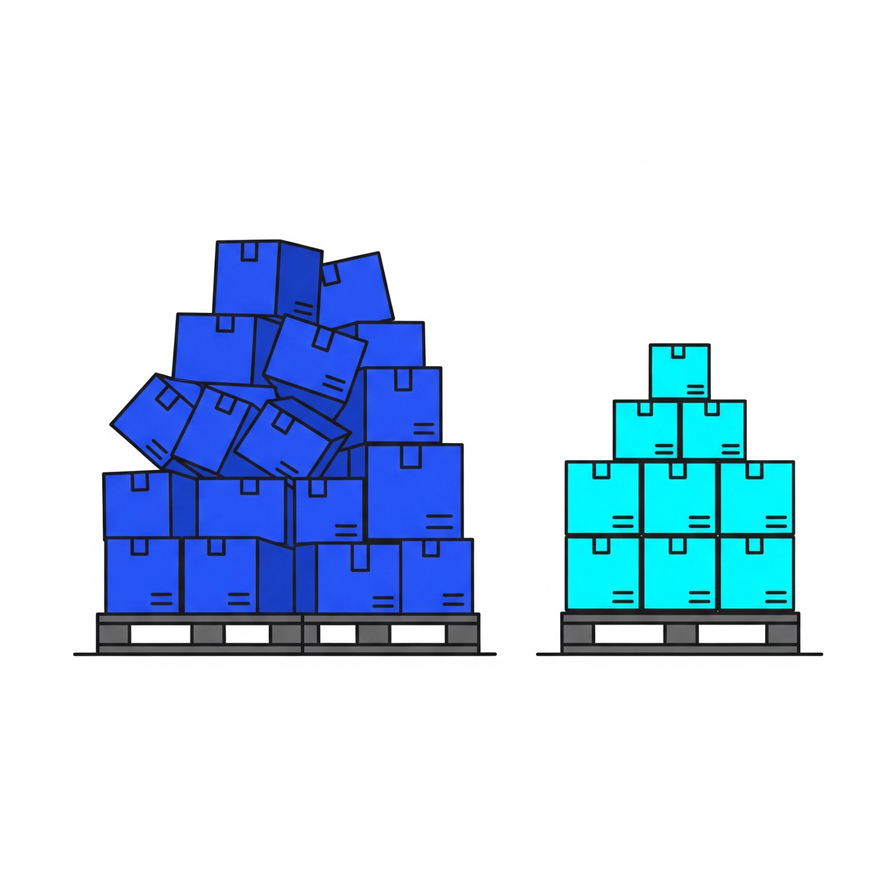 Comparison of bulky EPS coolers and nestable molded fiber packaging stacked in a warehouse