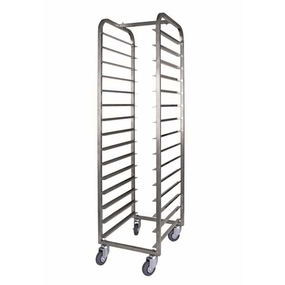 Compact baking tray trolley with 15 trays