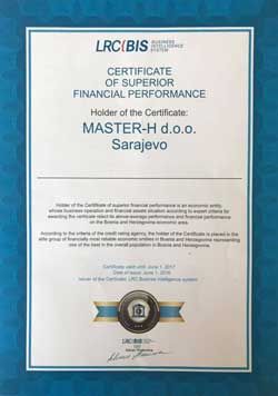 LRC BIS certifikat finansijske pouzdanosti — Master-H d.o.o. Sarajevo