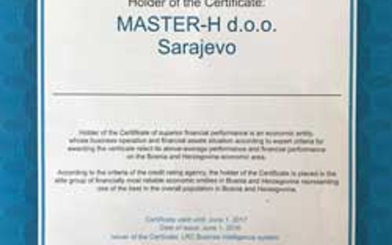 LRC BIS certifikat finansijske pouzdanosti — Master-H d.o.o. Sarajevo