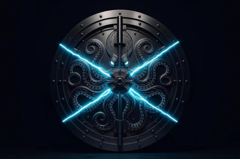 Federal bank vault door with glowing kraken emblem, representing Payward's OCC national trust company application