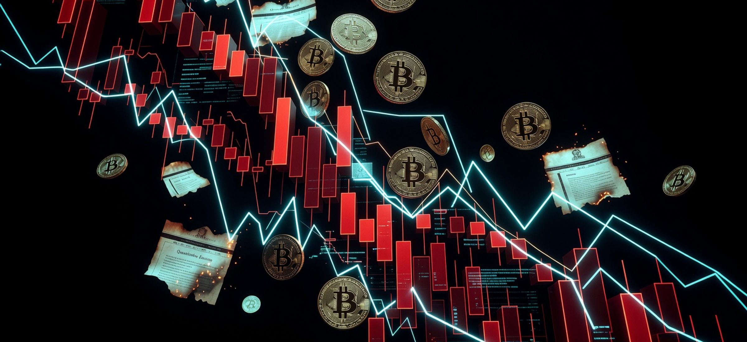 Bitcoin ETF outflows chart with Federal Reserve rate signals and cascading red candlestick bars