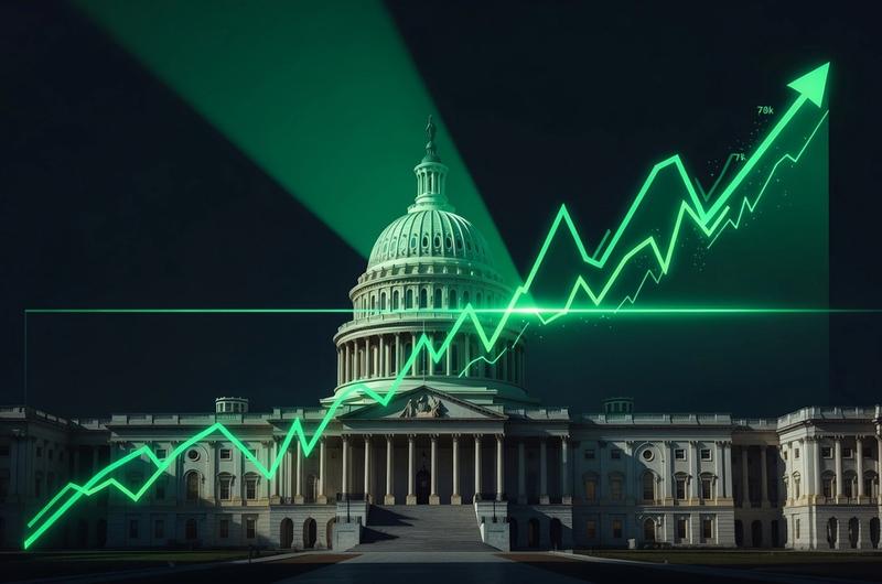 Dramatic chart of BTC surging past 78k with US Senate capitol building in background, regulatory green light overlay, professional finance style