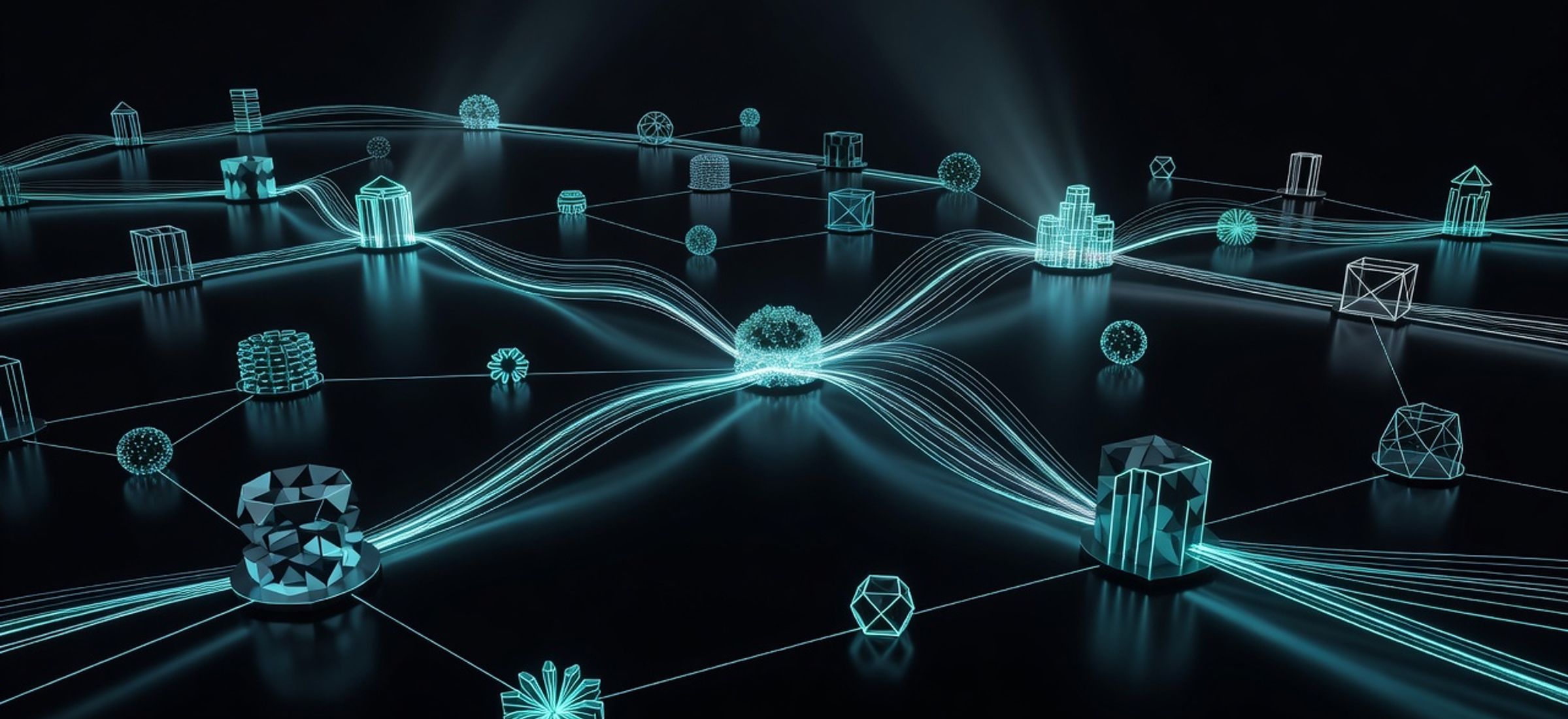 Glowing data streams connecting DeFi lending nodes — abstract illustration representing Morpho's institutional infrastructure