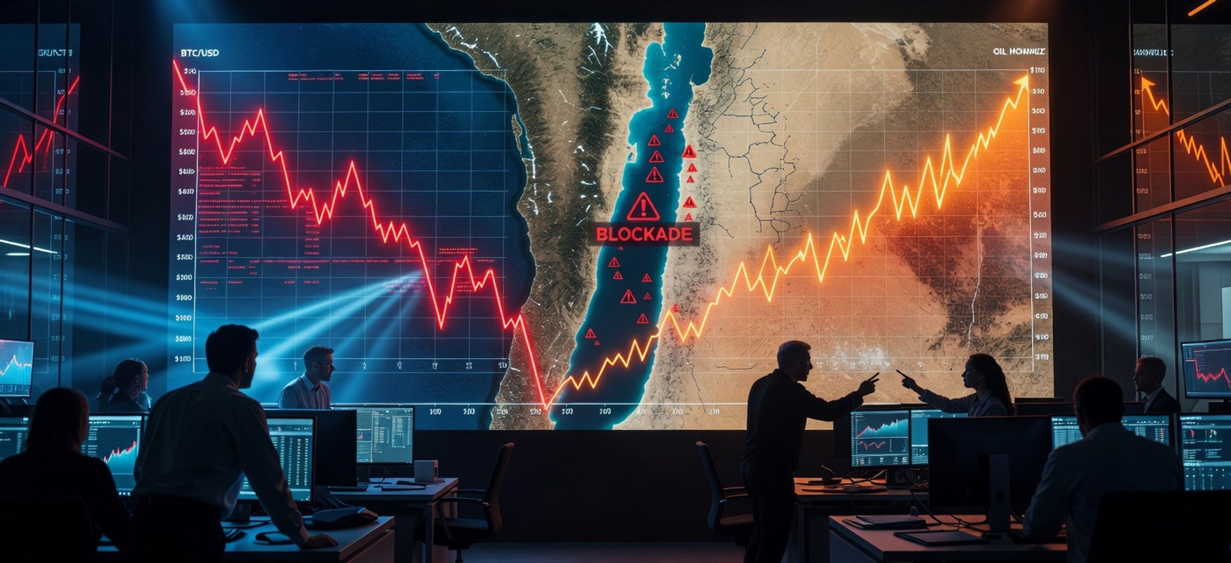 Editorial hero image for Bitcoin Drops Below $71K as Hormuz Blockade Sends Oil Past $100