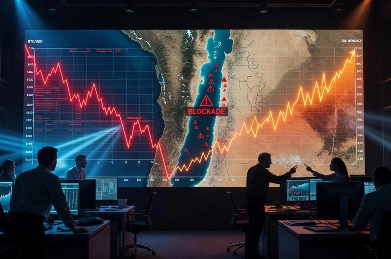 Editorial hero image for Bitcoin Drops Below $71K as Hormuz Blockade Sends Oil Past $100