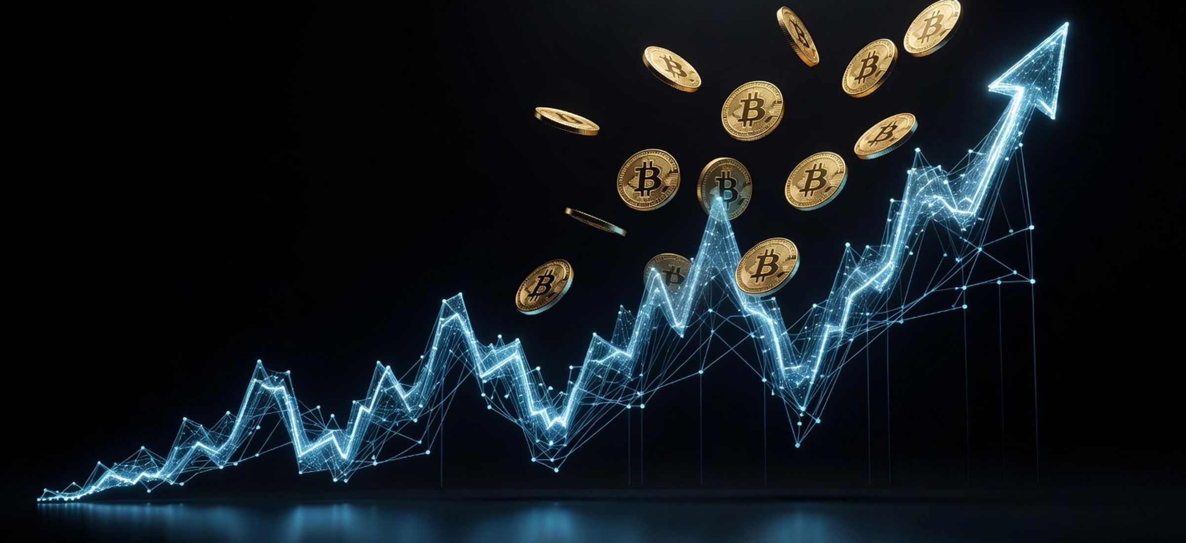 Bitcoin coins floating above a rising Treasury yield curve, symbolizing the tension between hard money and rising risk-free rates