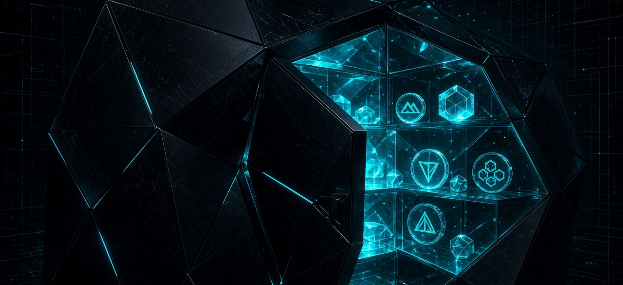Dark vault with cyan accents symbolizing institutional crypto custody