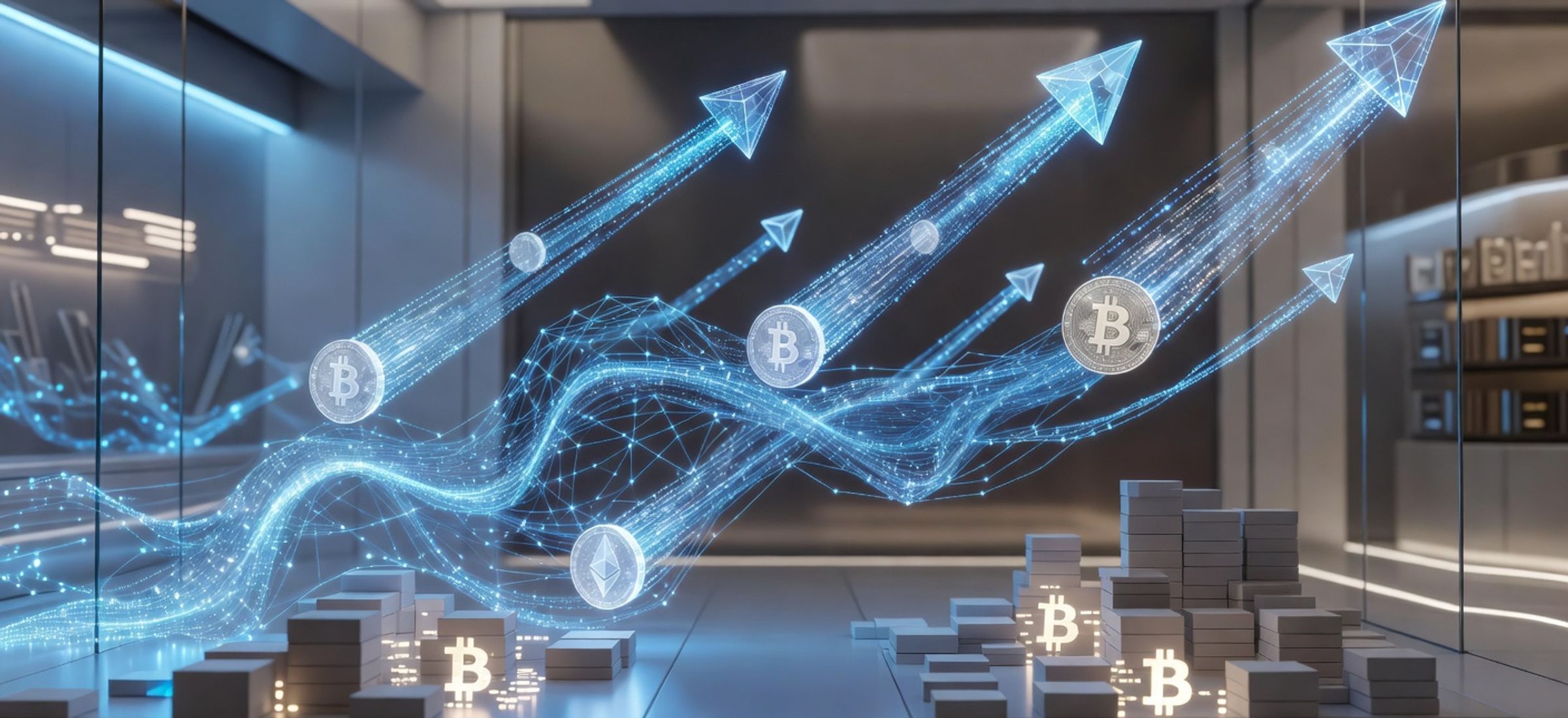 Editorial hero image showing AI crypto tokens outperforming the wider market