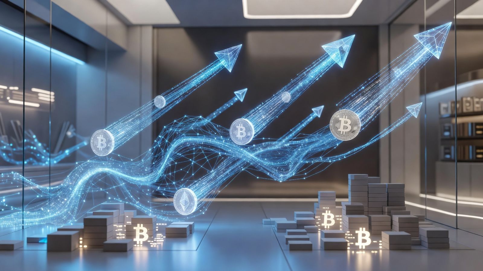Editorial hero image showing AI crypto tokens outperforming the wider market