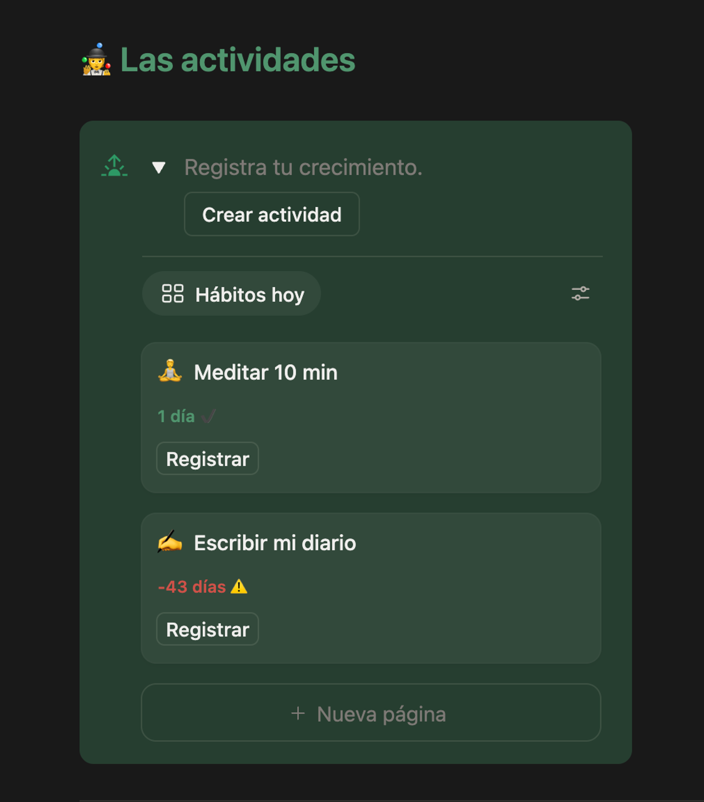 Registra actividades