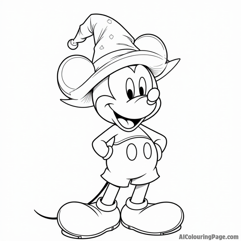 Mickey Mouse wearing a wizard hat