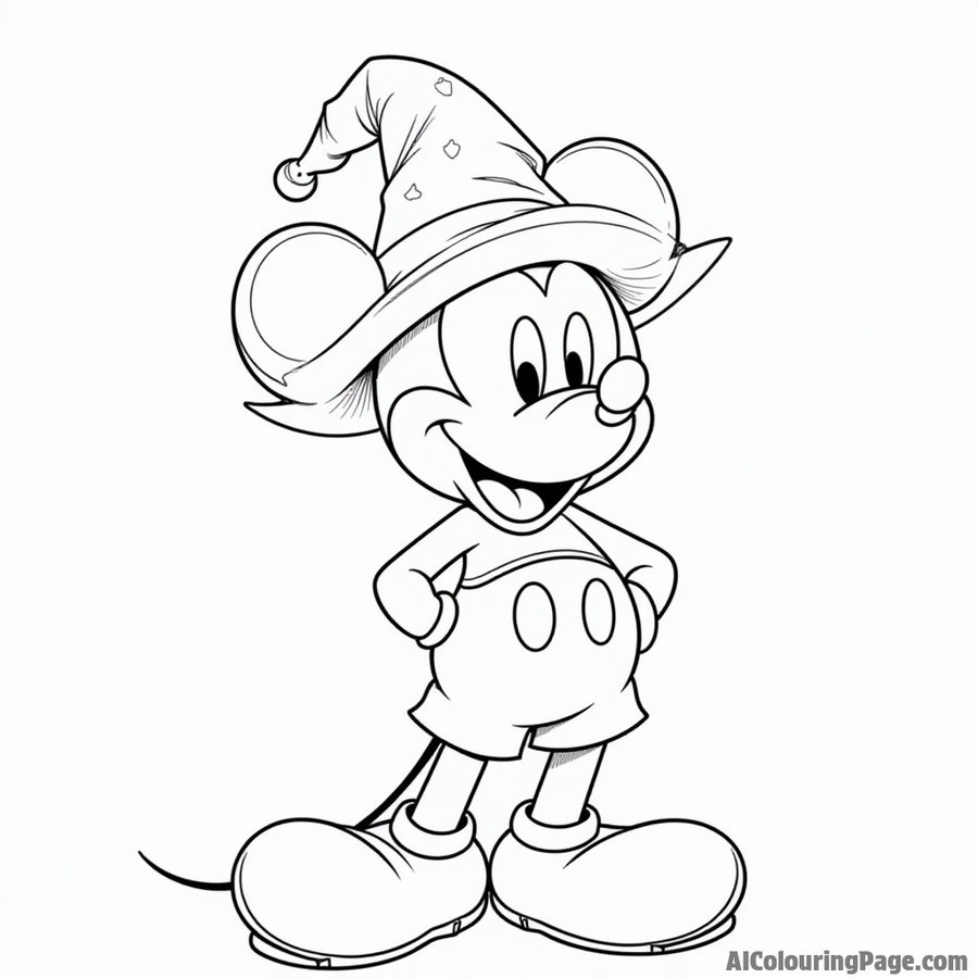 Mickey Mouse wearing a wizard hat