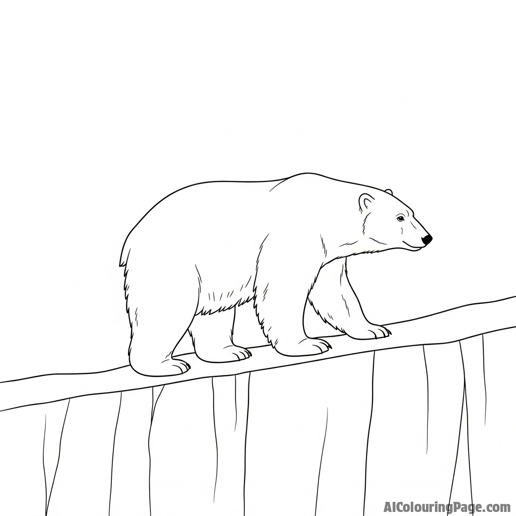 A polar bear balancing carefully on a narrow ridge of ice.
